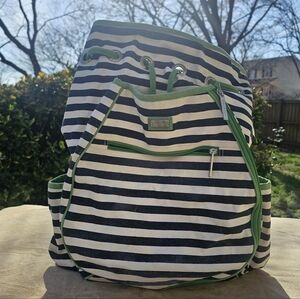 Ame & Lulu Tennis Backpack.  Blue And White Stripes With Green Trim.